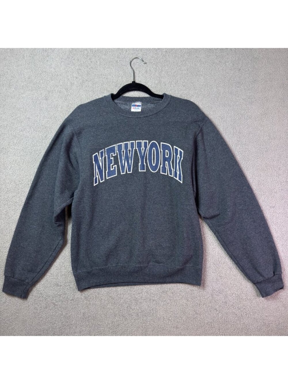 Jerzees New York Gray Varsity Spellout Crewneck Sweatshirt Small
